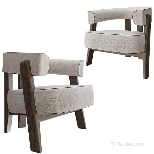 Modern Armchair with Wooden Frame and Upholstered Seat for Living Room Decor 3d model 
