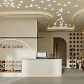 Modern Dessert Shop Interior With Tables Chairs Hanging Lights And Wall Niches