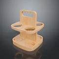 Wooden Multi Tiered Cup Holder With Handle And Circular Slots For Home Use