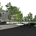 Modern Sales Office Building With Circular Landscape Greenery And Curved Pathway Design