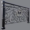 Black Wrought Iron Partition With Intricate Scrollwork Diamond Lattice And M Monogram 3d model