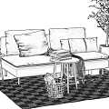 Nordic Double Sofa Coffee Table Combination 3d model