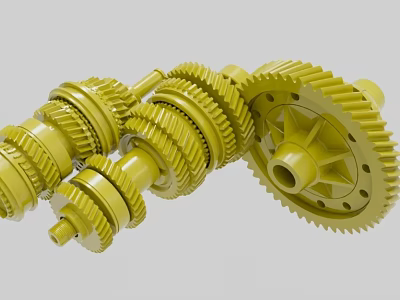 Industrial Equipment Mechanical Components with Yellow Intermeshing Gear Sets and Multiple Gears 3d model