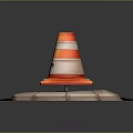 Cartoon Road Structure With Orange White Traffic Cone Smiley Face Yellow Lines And Stone Edges