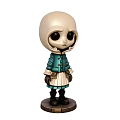 Cute White Hooded Figurine With Large Eyes Teal Coat White Dress And Brown Base