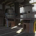 Industrial Factory Interior With Large Machinery Brick Walls Large Windows And Metal Platforms