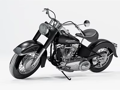 Vintage Harley Davidson Black Motorcycle With Round Headlight Chrome Engine And Classic Seat 3d model