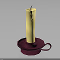 Decorative Yellow Wax Candle Placed On Red Candle Holder With Small Handle