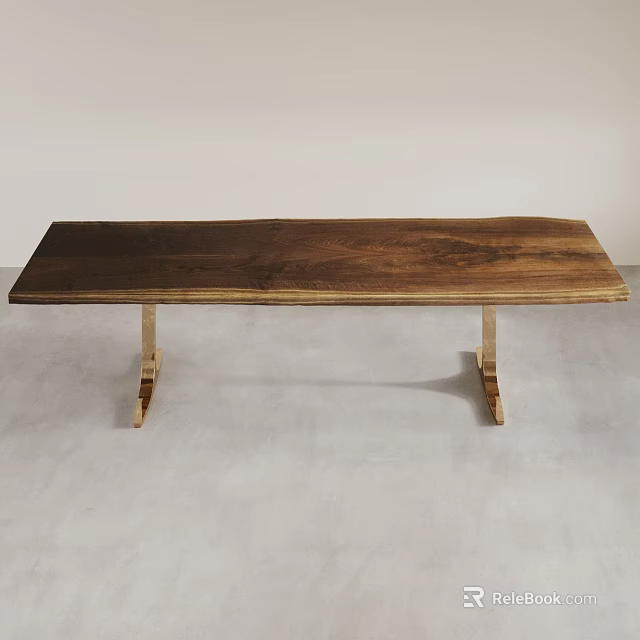 Modern Solid Wood Office Desk with Smooth Surface and Sleek Metal Legs 3d model 