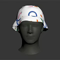White Bucket Hat Featuring Colorful Abstract Curved Patterns For Stylish Look 3d model