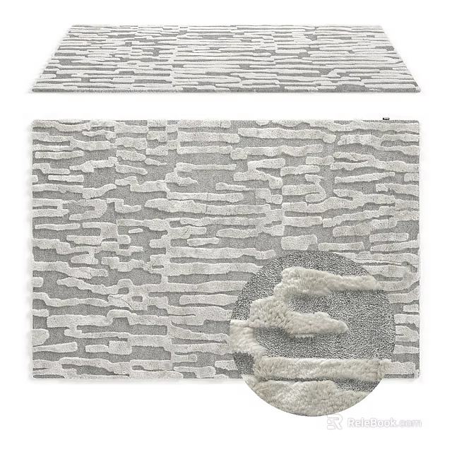 Square Carpet with Gray White Linear Pattern and Soft Textured Surface Design 3d model 