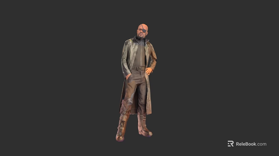 Male Game Movie Character In Long Trench Coat With Glasses Standing Pose 3d model 