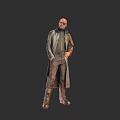 Male Game Movie Character In Long Trench Coat With Glasses Standing Pose