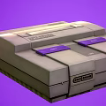 Retro Super Nintendo Entertainment Console With Gray Design Purple Buttons And Controller Ports