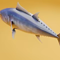 Detailed Realistic Illustration of Bluefin Tuna Swimming Gracefully in Yellow Background