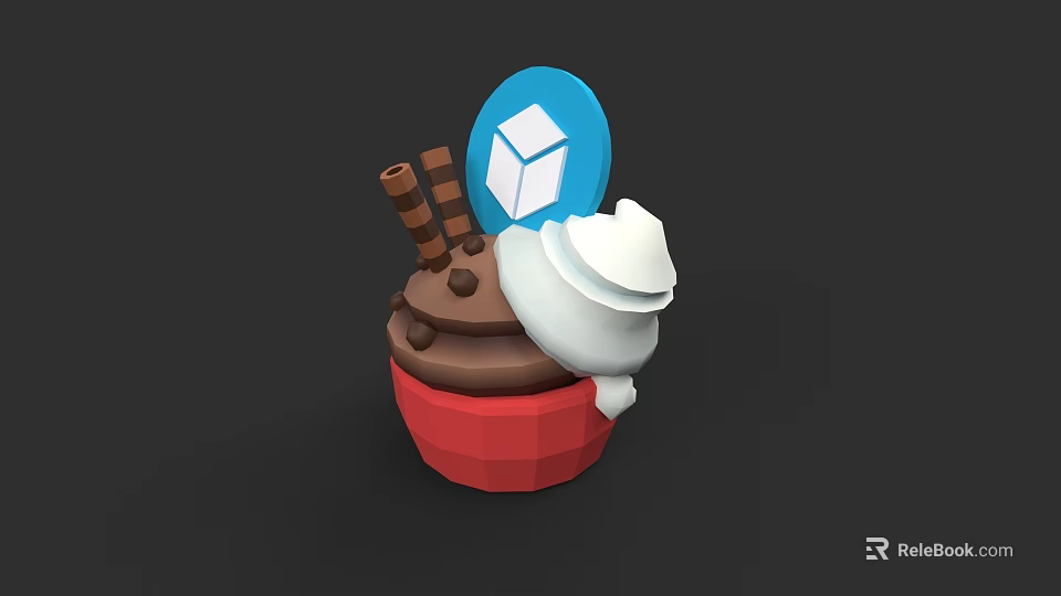 Chocolate Ice Cream Cone With Red Cup White Whipped Cream Chocolate Sticks And Blue Top 3d model 