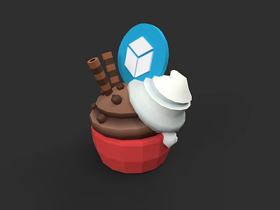 Chocolate Ice Cream Cone With Red Cup White Whipped Cream Chocolate Sticks And Blue Top 3d model