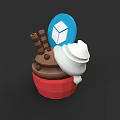 Chocolate Ice Cream Cone With Red Cup White Whipped Cream Chocolate Sticks And Blue Top