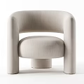 Beige Linen Single Sofa With Modern Curved Armrest And Thick Cushion Design