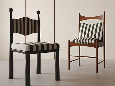Stylish Striped Leisure Chairs with Black and Brown Wooden Frames in Modern Interior 3d model