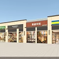 Commercial Retail Storefronts With Branded Signboards Glass Windows And Colorful Facades