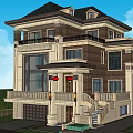 Elegant Modern Detached Villa Exterior With Balcony Garage Driveway And Lawn