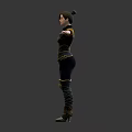 3D Female Character Model in Black and Yellow Outfit with Arms Outstretched Standing Pose