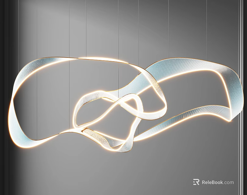 Modern Intertwined Chandelier with Curved Illuminated LED Strips for Contemporary Home Interior 3d model 