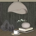Elegant Ornament Set With Black Abstract Ornaments White Vase Greenery And Books On Wooden Table
