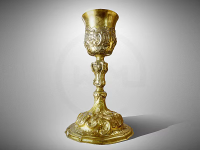 Luxurious Vintage Golden Goblet With Intricate Carved Patterns And Elegant Tall Stem Design 3d model