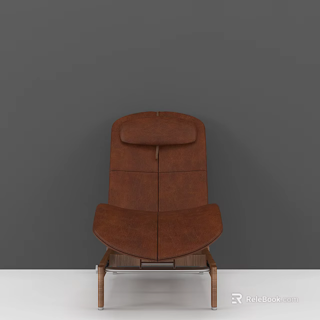 Brown Leather Leisure Chair With Comfortable Backrest And Gray Wall Setting 3d model