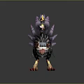 Fantasy Bird Character In Decorative Armor With Purple Feathers Sharp Claws And Helmet Headpiece