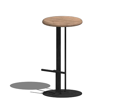Modern Round Wooden Seat Bar Stool With Black Metal Frame And Stable Base 3d model