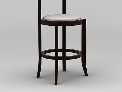 Elegant Dark Wood Bar Stool With White Padded Seat And Round Base Legs 3d model