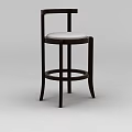 Elegant Dark Wood Bar Stool With White Padded Seat And Round Base Legs