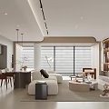 Modern Living And Dining Room Interior With Open Layout Sofa Coffee Table And Dining Chairs 3d model