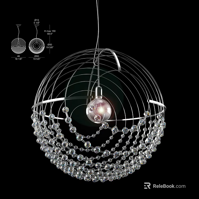 Elegant Crystal Chandelier With Spherical Metal Frame And Hanging Crystal Beads 3d model 