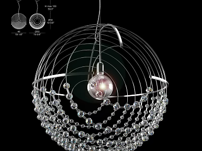 Elegant Crystal Chandelier With Spherical Metal Frame And Hanging Crystal Beads 3d model