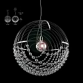 Elegant Crystal Chandelier With Spherical Metal Frame And Hanging Crystal Beads