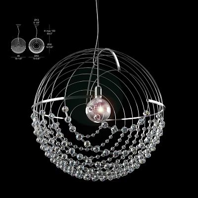 Elegant Crystal Chandelier With Spherical Metal Frame And Hanging Crystal Beads 3d model