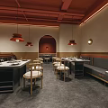 Traditional Beef Hot Pot Restaurant With Red Tiled Roof And Arched Dining Interior