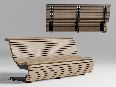 Modern Wooden Bench With Curved Slat Design And Metal Support Structure 3d model