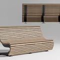 Modern Wooden Bench With Curved Slat Design And Metal Support Structure