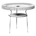 Brown Woven Top Coffee Table With Round Glass Tabletop And Black Metal Legs Lower Shelf