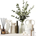 Elegant Decorative Ornament Set With Vases Dried Flowers Green Plants Candles Clock And Diffusers