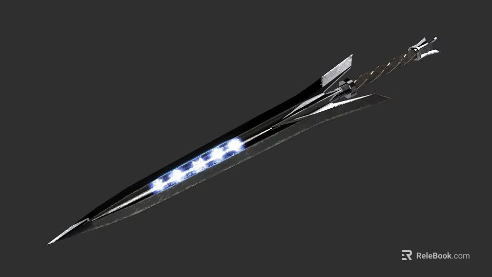 Modern Futuristic Metallic Weapon With LED Lights And Sharp Blade Design 3d model 