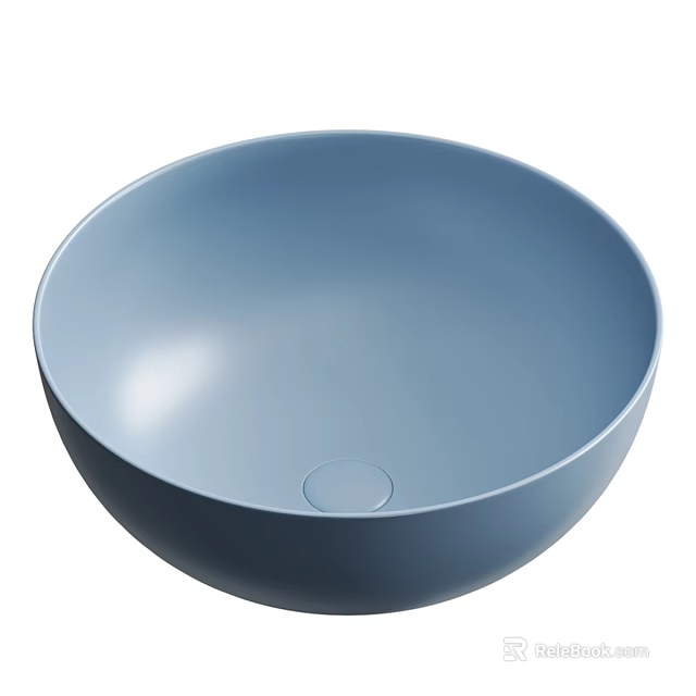 Light Blue Round Ceramic Wash Basin With Smooth Surface And Drain Hole 3d model 