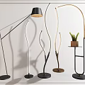Modern Floor Lamps With Curved Metal Designs Black Bases And Plant Shelf