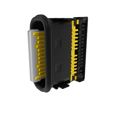 Black Housing Electrical Connector With Yellow Pins And Gray Insert For Automotive 3d model