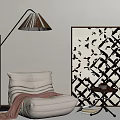 Beige Lazy Sofa With Pink Throw Blanket Floor Lamp And Black White Geometric Painting On Rug